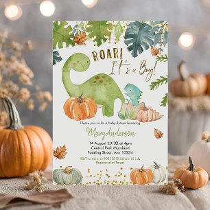 Fall Pumpkin Dinosaur Baby Shower Invite Roar