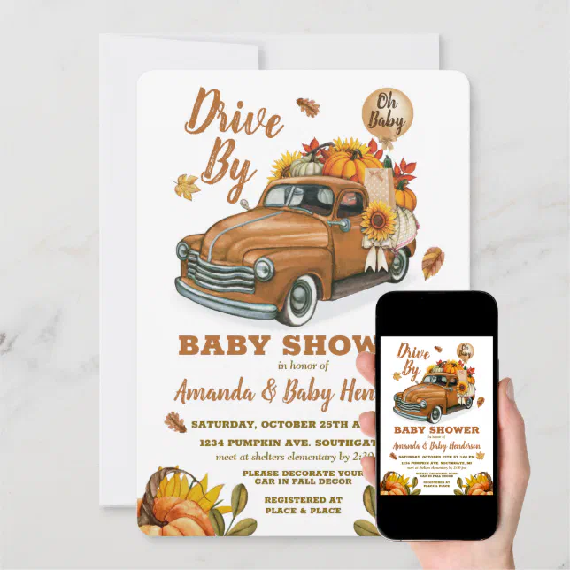 Fall Pumpkin Drive By Baby Shower Invitation Zazzle