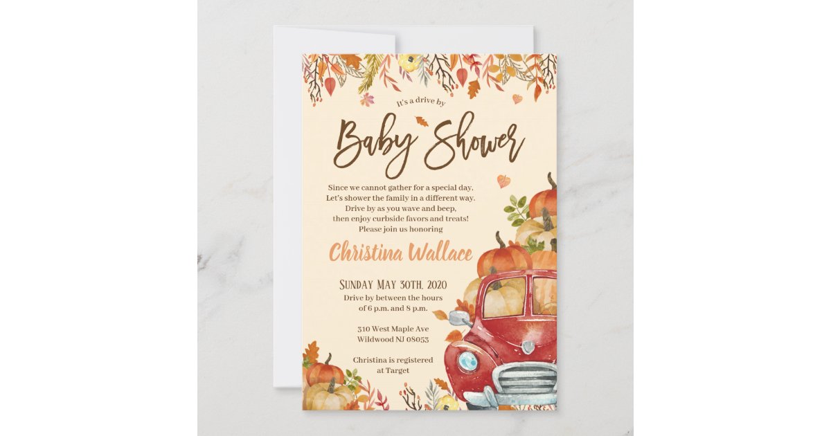 Fall Pumpkin Drive By Baby Shower Invitations Zazzle