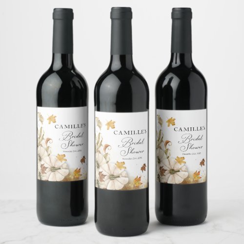 Fall Pumpkin Elegant Bridal Shower Wine Labels