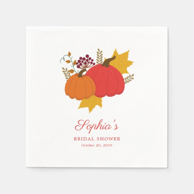 Fall Pumpkin Elegant Script Bridal Shower Napkins (Front)