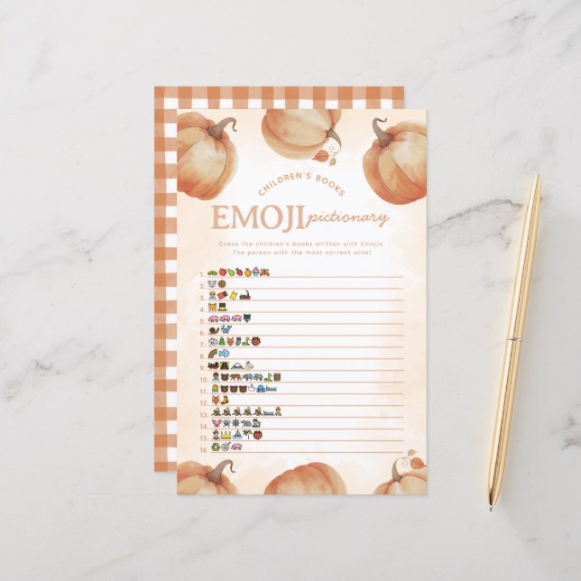 Fall Pumpkin Emoji Pictionary Baby Shower Game (Front/Back In Situ)