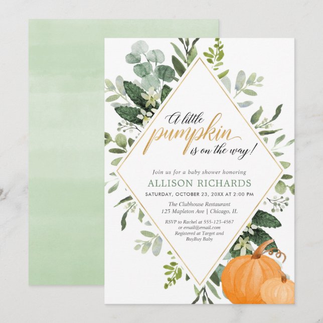 Fall Pumpkin eucalyptus gender neutral baby shower Invitation (Front/Back)