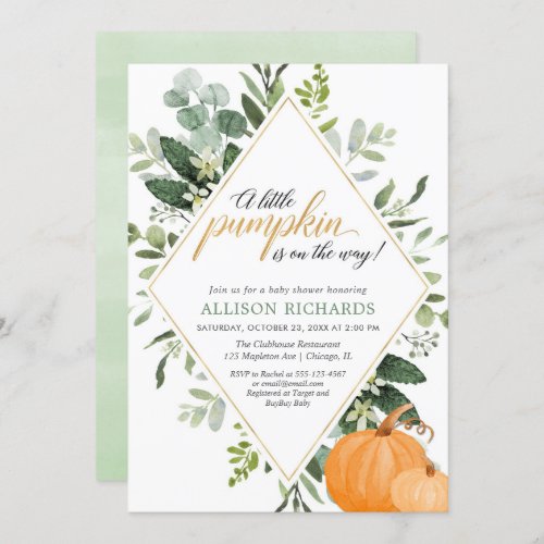 Fall Pumpkin eucalyptus gender neutral baby shower Invitation