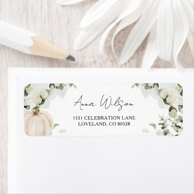 Fall Pumpkin Eucalyptus Wedding Return Address Label (Insitu)