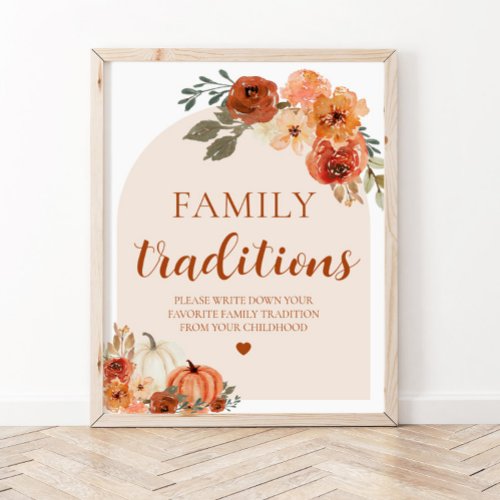 Fall Pumpkin Family Traditions Baby Shower Sign