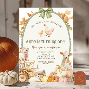 Fall Pumpkin Farm Animal Cottage Birthday Invitation