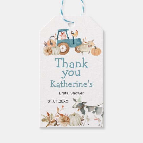 Fall Pumpkin Farm Animal Tractor Floral Thank You Gift Tags