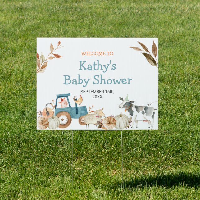  Fall Pumpkin Farm Animal Tractor Floral Welcome Sign (Insitu)
