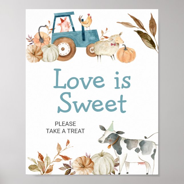 Fall Pumpkin Farm Animal Tractor Love is Sweet Poster (Front)