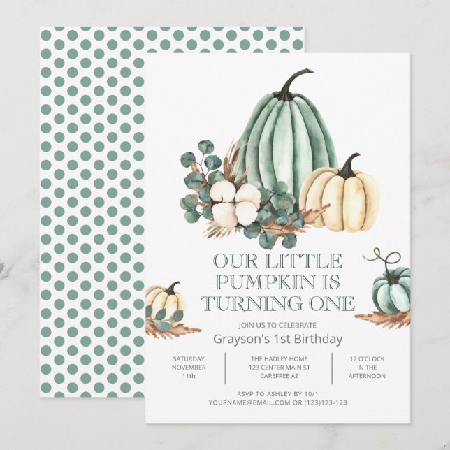 Fall Pumpkin Farmhouse 1st Birthday Party Invitation (Front/Back)