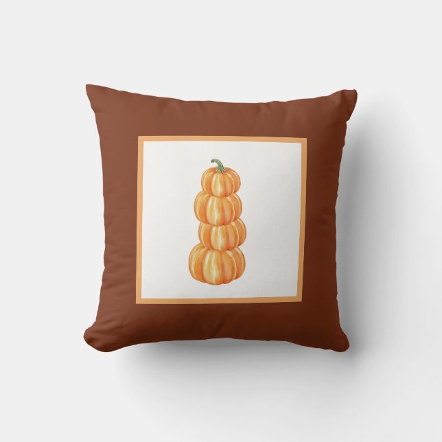 Fall Pumpkin Farmhouse with Brown Frame Throw Pillow (Front)