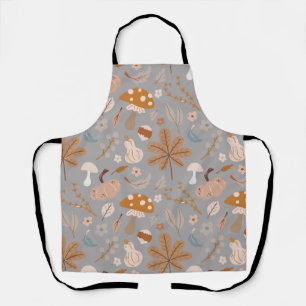 Fall Pumpkin Field with Fall Leaves and Mushrooms  Apron