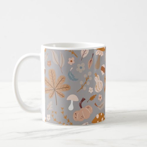 Fall Pumpkin Field with Fall Leaves and Mushrooms  Coffee Mug