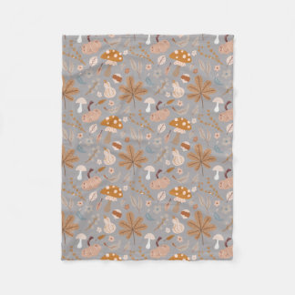 Fall Pumpkin Field with Fall Leaves and Mushrooms Fleece Blanket