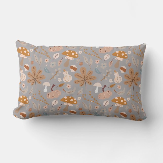 Fall Pumpkin Field with Fall Leaves and Mushrooms  Lumbar Pillow (Front)