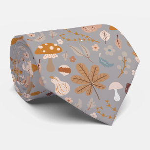 Fall Pumpkin Field with Fall Leaves and Mushrooms Neck Tie