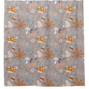 Fall Pumpkin Field with Fall Leaves and Mushrooms  Shower Curtain