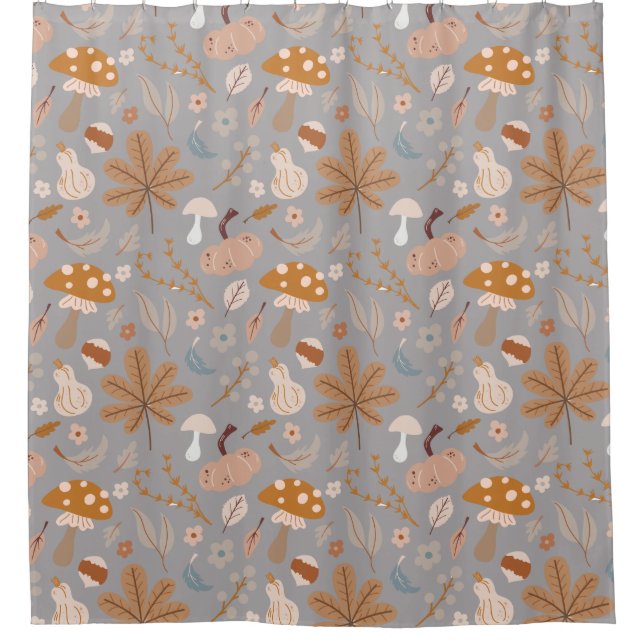 Fall Pumpkin Field with Fall Leaves and Mushrooms  Shower Curtain (Front)