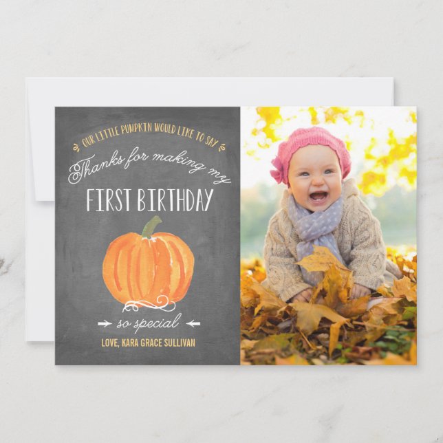 Fall Pumpkin | First Birthday Thank You with Photo (Front)