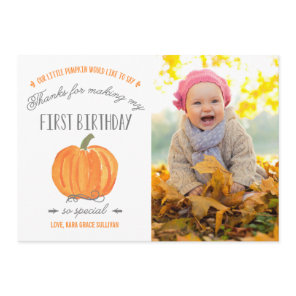 Fall Pumpkin | First Birthday Thank You with Photo Card