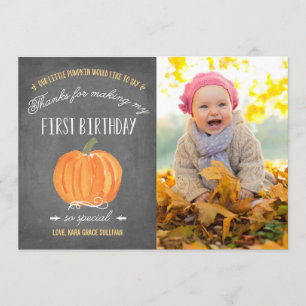 Fall Pumpkin First Birthday Thank You with Photo Card