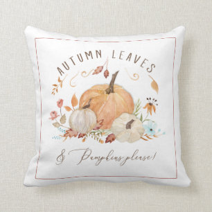Fall Pumpkin Floral Autumn Leaf Watercolor Foliage Throw Pillow