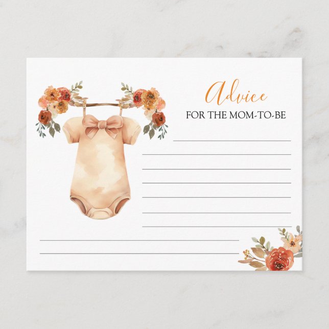 Fall Pumpkin Floral Baby Clothes Advice For Mom Enclosure Card (Front)