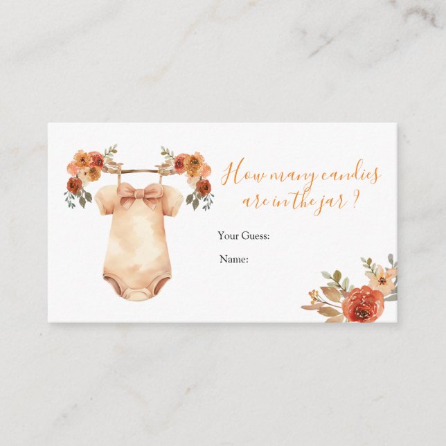 Fall Pumpkin Floral Baby Clothes How Many Candies Enclosure Card (Front)
