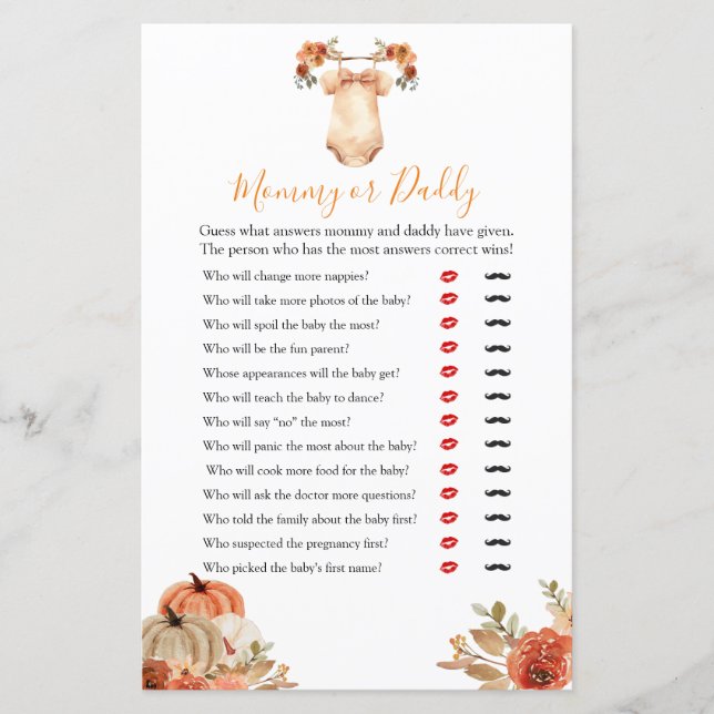 Fall Pumpkin Floral Baby Clothes Mommy or Daddy (Front)