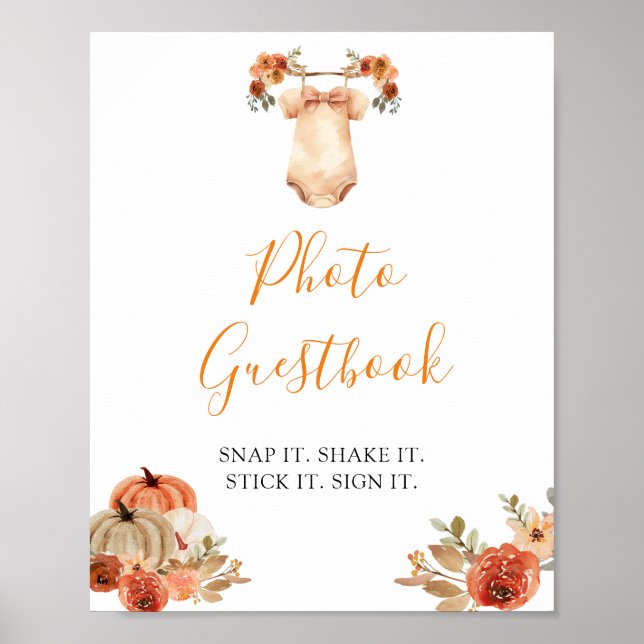 Fall Pumpkin Floral Baby Clothes Photo Guestbook (Front)