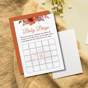 Fall Pumpkin Floral Baby Shower Baby Bingo Game Invitation