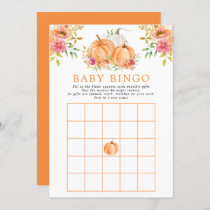Fall Pumpkin Floral Baby Shower Bingo Game Invitation