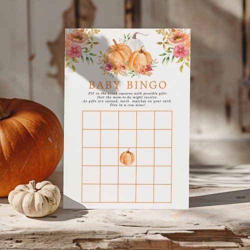 Fall Pumpkin Floral Baby Shower Bingo Game Invitation