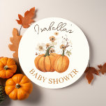 Fall Pumpkin Floral Baby Shower Classic Round Sticker<br><div class="desc">Are you looking for beautiful baby shower stickers? Check out this Fall Pumpkin Floral Baby Shower Classic Round Sticker It features a watercolor pumpkin and beautiful dried wildflowers. You can add your own details very easily by using the template fields. We have a whole collection of matching items and party...</div>