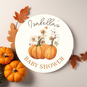 Fall Pumpkin Floral Baby Shower Classic Round Sticker