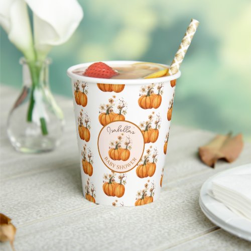 Fall Pumpkin Floral Baby Shower Custom Paper Cups