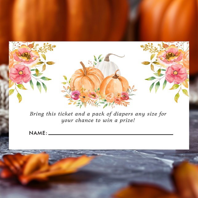 Fall Pumpkin Floral Baby Shower Diaper Raffle Enclosure Card (Creator Uploaded)