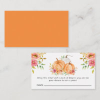 Fall Pumpkin Floral Baby Shower Diaper Raffle Enclosure Card