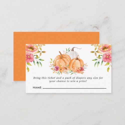 Fall Pumpkin Floral Baby Shower Diaper Raffle Enclosure Card