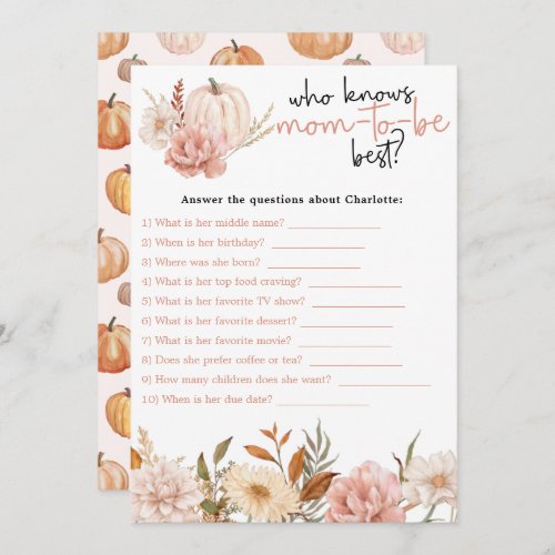 Fall Pumpkin Floral Baby Shower Game Card