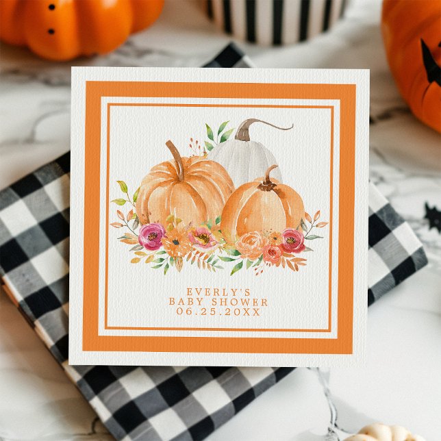 Fall Pumpkin Floral Baby Shower Napkins (Creator Uploaded)