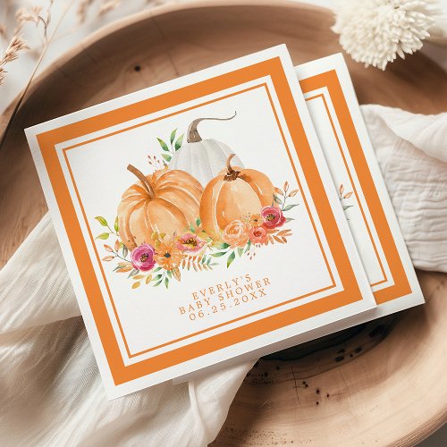 Fall Pumpkin Floral Baby Shower Napkins