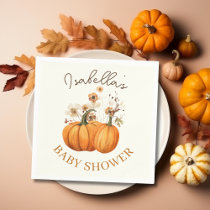 Fall Pumpkin Floral Baby Shower Paper Cocktail Napkins