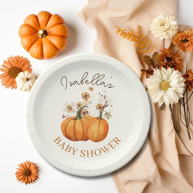 Fall Pumpkin Floral Baby Shower Paper Cocktail Paper Plates (Fall Pumpkin Paper Plate)