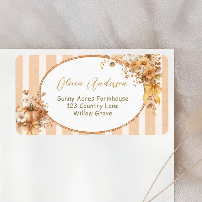 Fall Pumpkin Floral Baby Shower Return Address Label (Creator Uploaded)