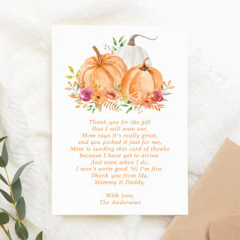 Fall Pumpkin Floral Baby Shower Thank You Card | Zazzle