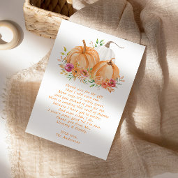 Fall Pumpkin Floral Baby Shower Thank You Card | Zazzle