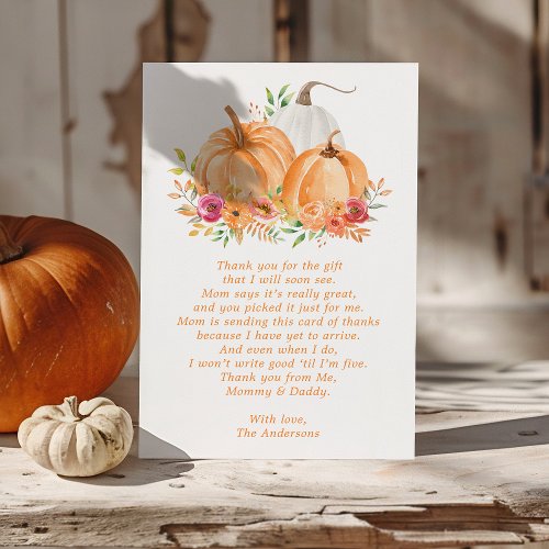 Fall Pumpkin Floral Baby Shower Thank You Card