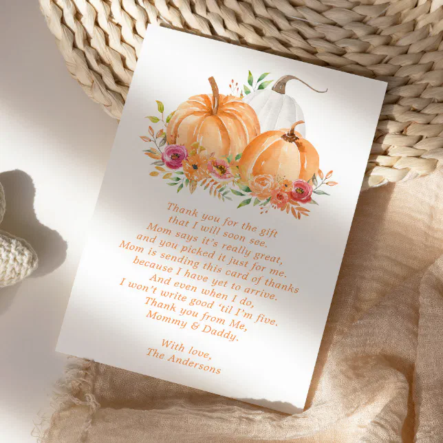 Fall Pumpkin Floral Baby Shower Thank You Card 